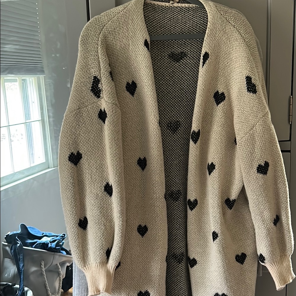 Heart Patterned Cream Sweater